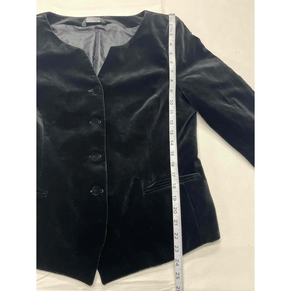 Laura Ashley NWOT Vintage Black Velvet Fitted‎ Button Up Collarless Jacket Sz 12